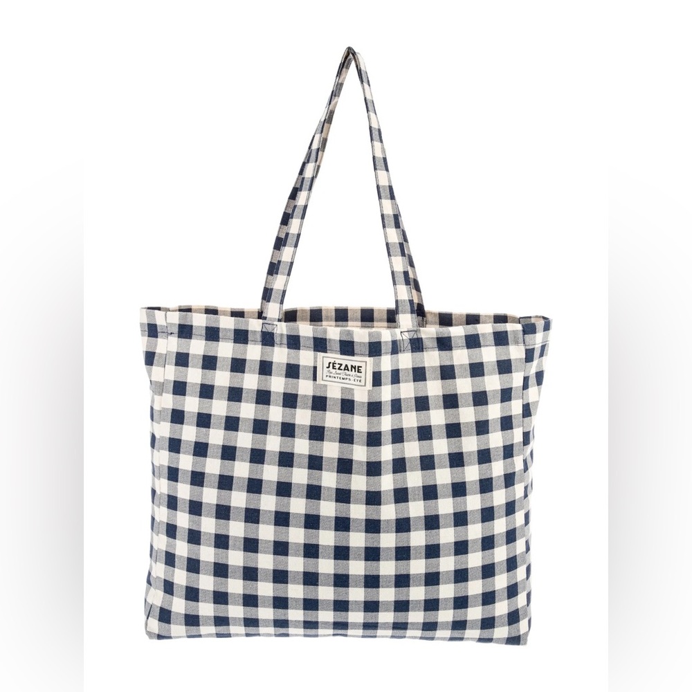 Sézane black and white checkered cotton tote bag